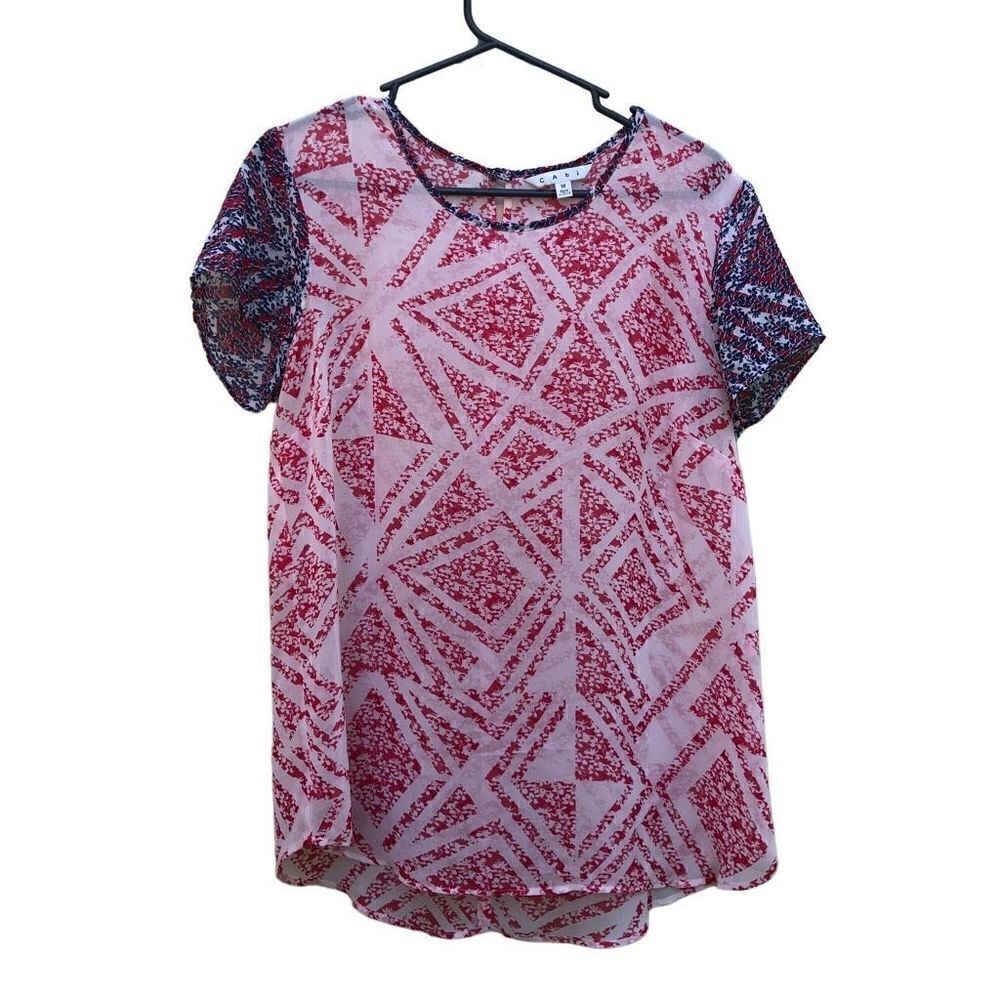 Cabi Size Medium (M) Red White and Blue Sheer Blouse